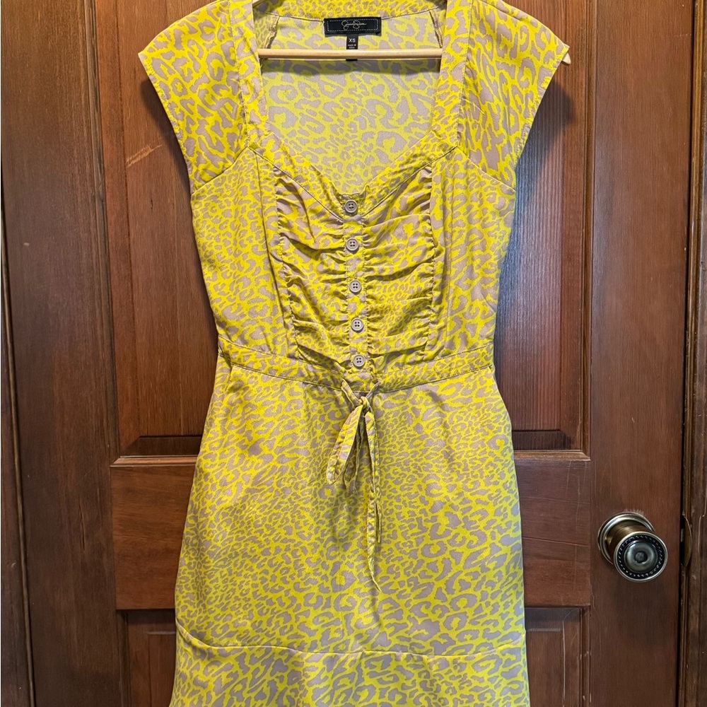 Jessica Simpson Yellow Leopard Print Dress XS